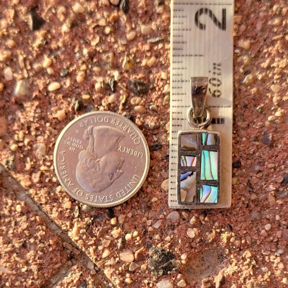 Southwestern vintage abalone shell inlay 925 sterling silver necklace pendant - Picture 6 of 13